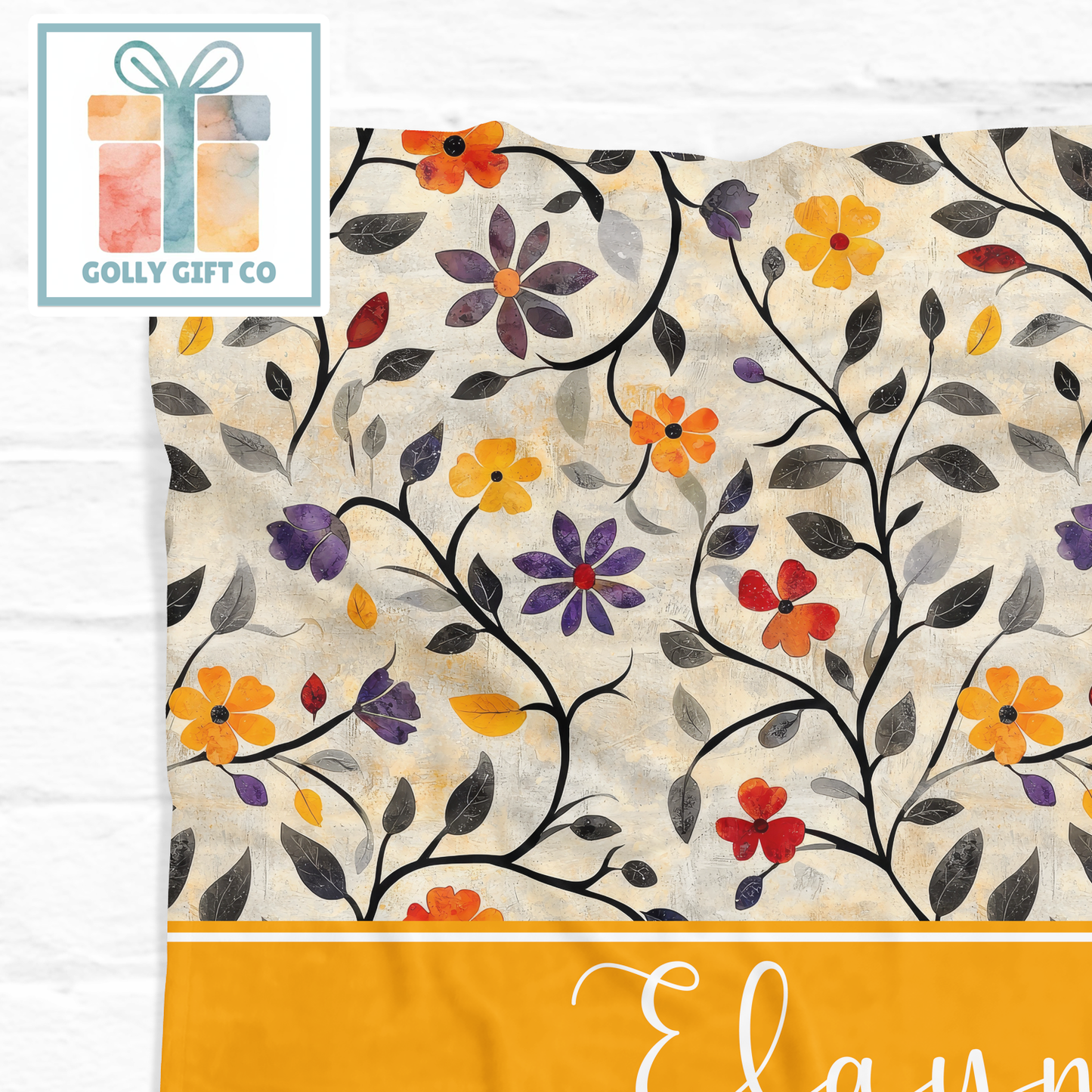 Custom Name Floral Boho Fleece Blanket - Personalized Throw Blanket with Vintage Flower Pattern