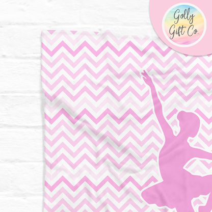 Personalized Pink Gradient Chevrons Dance Bedding - Ballerina Dance Themed Fleece or Sherpa Throw Blanket - Gift for Girl Dancer - Golly Gift Co