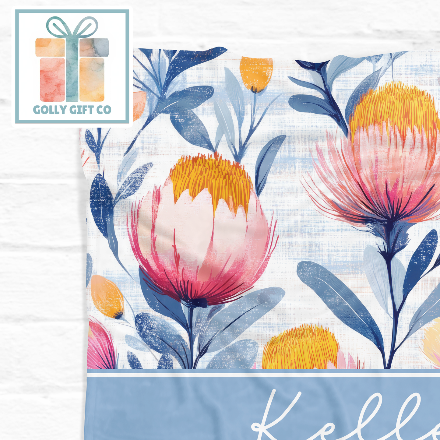 Personalized Watercolor Floral Fleece Blanket - Custom Name Throw With Large Pink Spring Blossoms For Girls, Women, and Baby