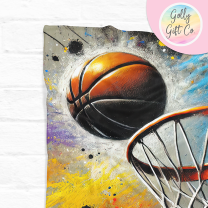 Personalized Graffiti Chalk Basketball Bedding - Unisex Basketball Themed Fleece or Sherpa Throw Blanket - Monogrammed Basketball Gift