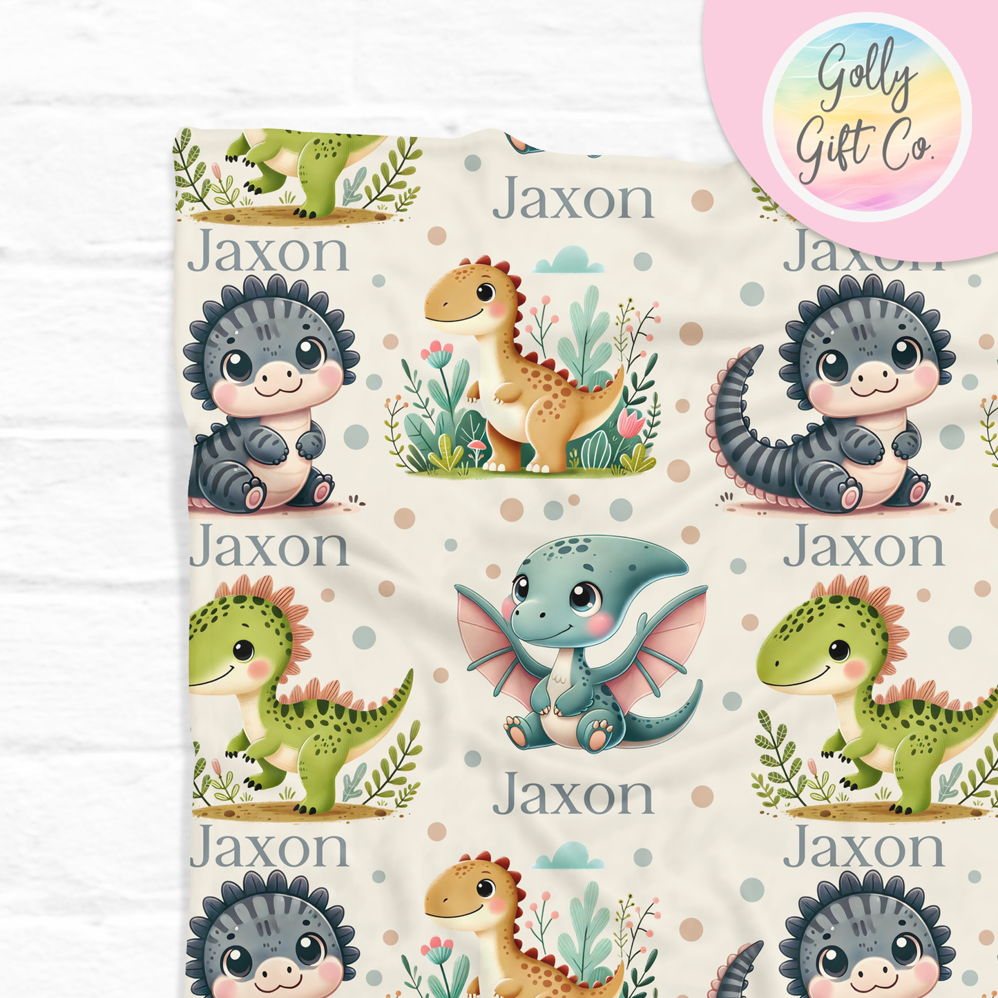 Personalized Dinosaurs Fleece Blanket / Gift for Boy / Customized Boys Gift / Your Name Dinosaurs  and Spots Blanket Bedding