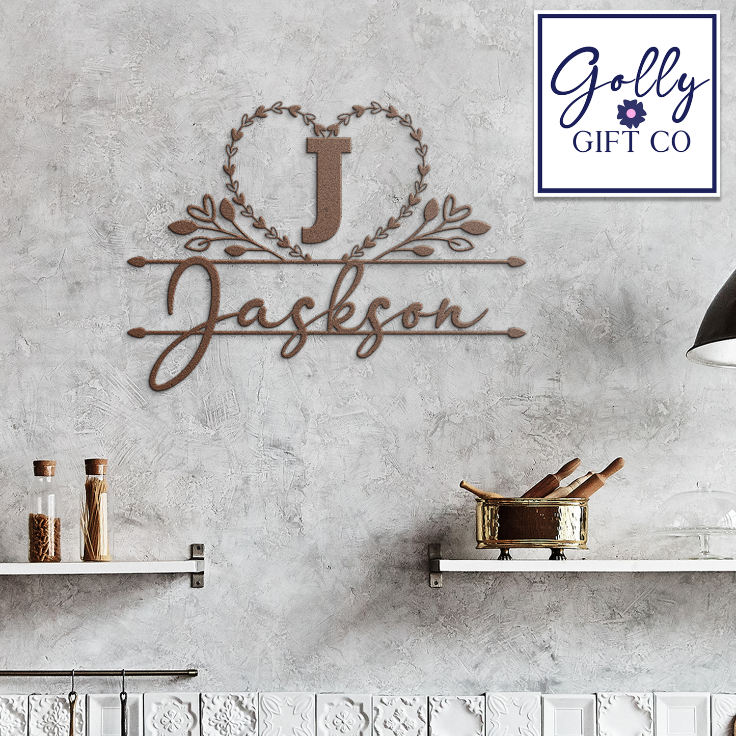 Personalized Monogrammed Die-Cut Steel Sign with Name and Initial - Family Name Indoor or Outdoor Metal Sign