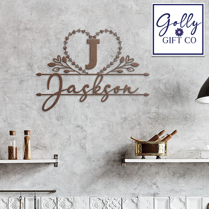 Personalized Monogrammed Die-Cut Steel Sign with Name and Initial - Family Name Indoor or Outdoor Metal Sign