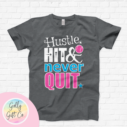 Hustle Hit Never Quit Softball T-Shirt (Bella Canvas) - Golly Gift Co