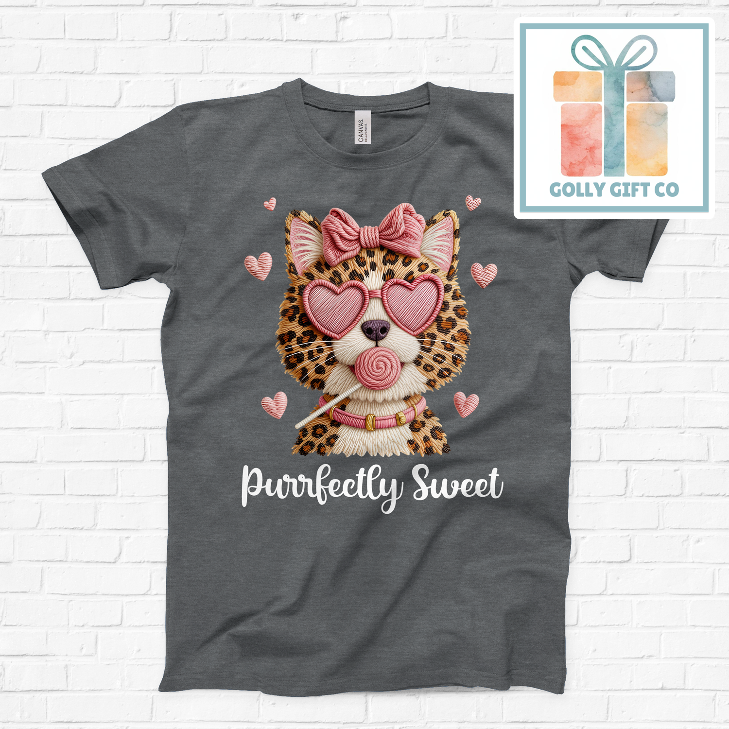 Purrfectly Sweet Leopard Cat T-Shirt - Cute Valentine's Day Graphic Tee (Bella Canvas) - Golly Gift Co