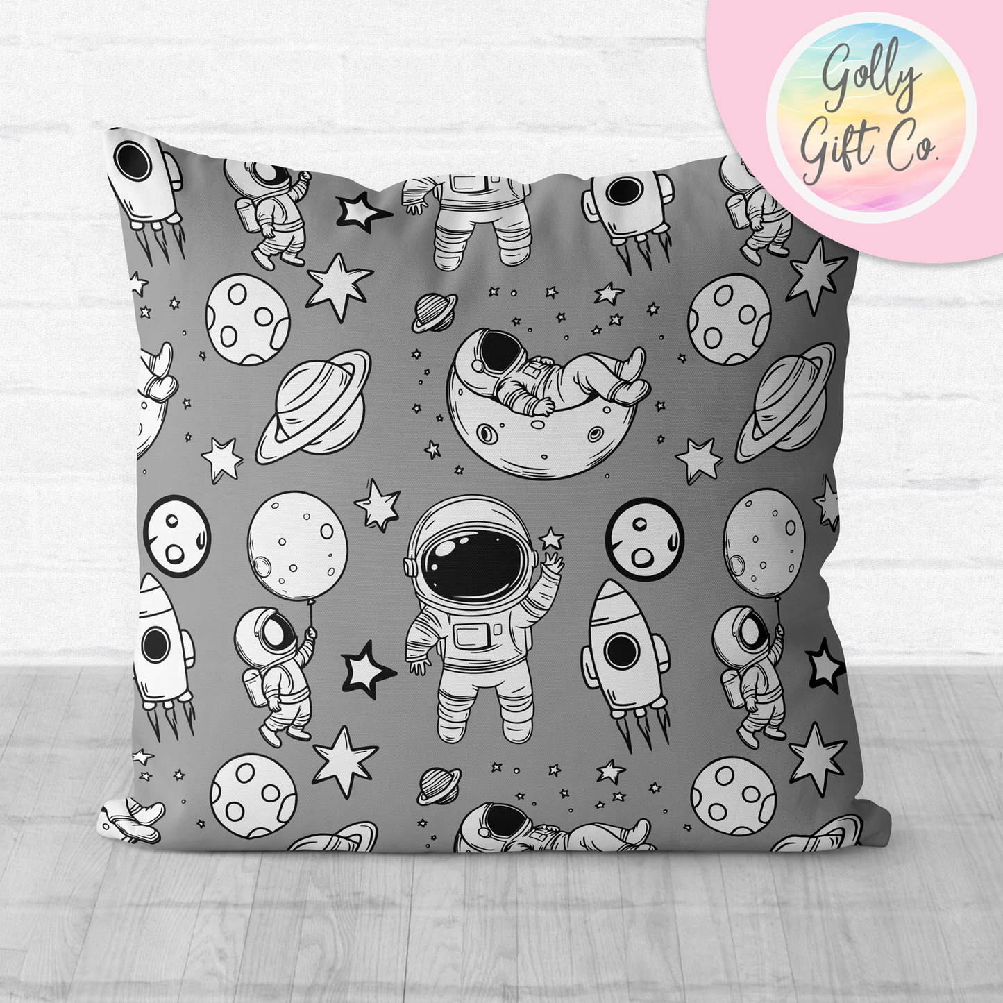 Doodle Astronauts Throw Pillow - Black and White Space Doodles Decorative Throw Pillow and / or Cover for Space Enthusiasts