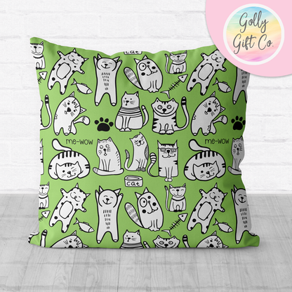 Doodle Cats Throw Pillow - Adorable Black and White Cat Doodles Decorative Throw Pillow and / or Cover