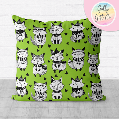 Doodle Foxes Throw Pillow - Black and White Foxes in Clothing Doodles Decorative Throw Pillow and / or Cover for Fox Lovers