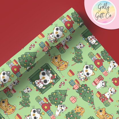 Naughty Kittens Christmas Wrapping Paper - Gift Wrap - Christmas Gift Wrapping Paper for Cat Lovers With Naughty Cats in Christmas Trees