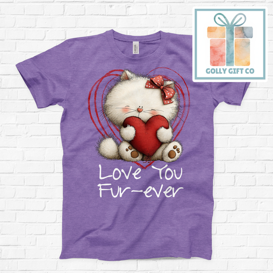 Love You Fur-ever Cat T-Shirt - Cute Valentine's Day Graphic Tee (Bella Canvas)