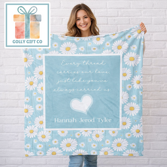 Personalized Daisies Mom Blanket with Kids Names - Quote for Mom - Floral Fleece Blanket Gift for Mom