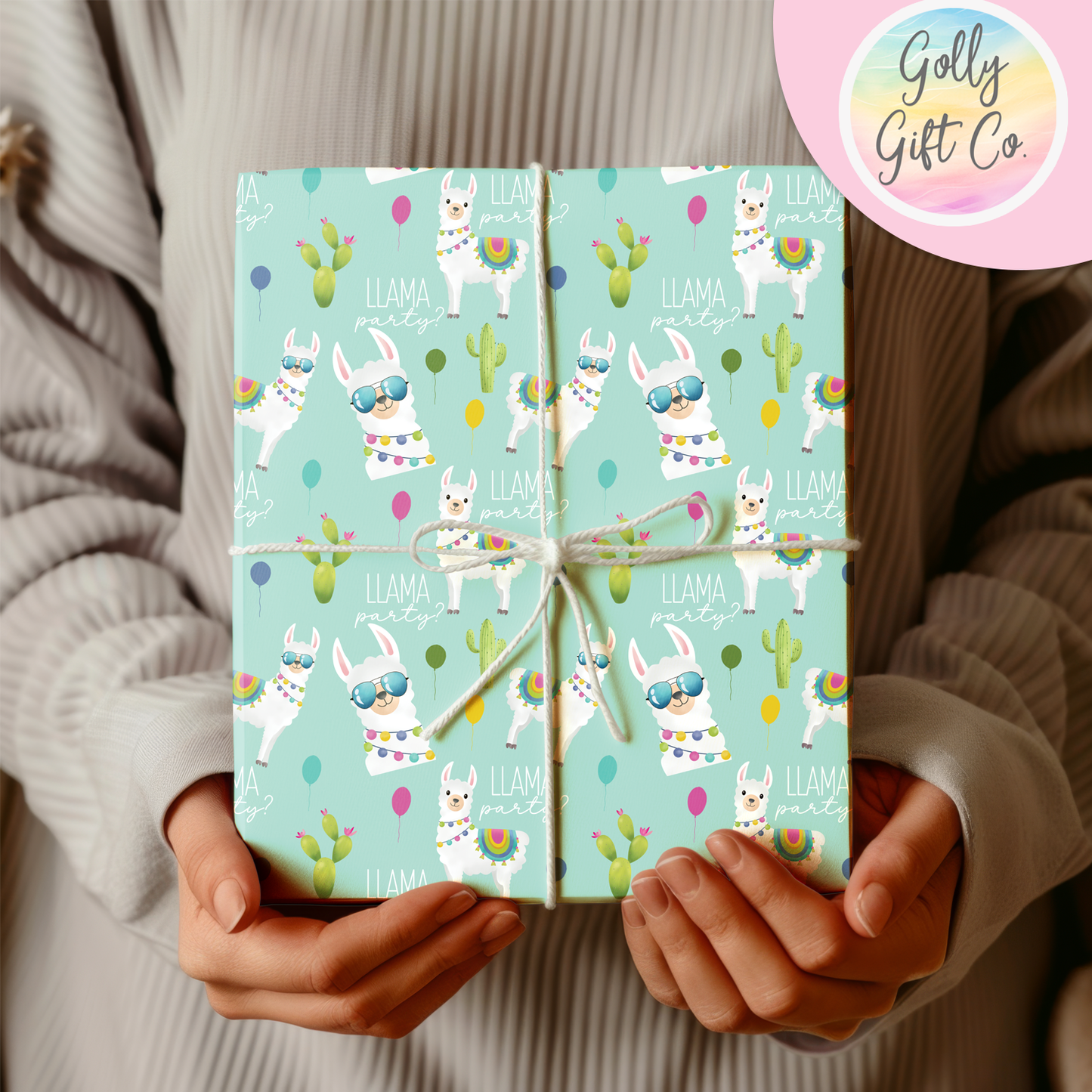 Llama Party?  Cute Llama Themed Wrapping Paper - Llama Gift Wrap For Birthday or Other Occasions - Golly Gift Co