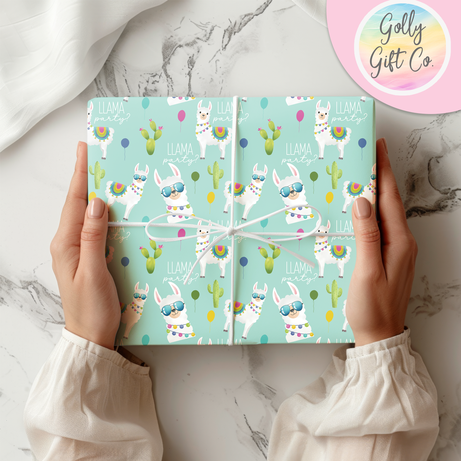 Llama Party?  Cute Llama Themed Wrapping Paper - Llama Gift Wrap For Birthday or Other Occasions - Golly Gift Co