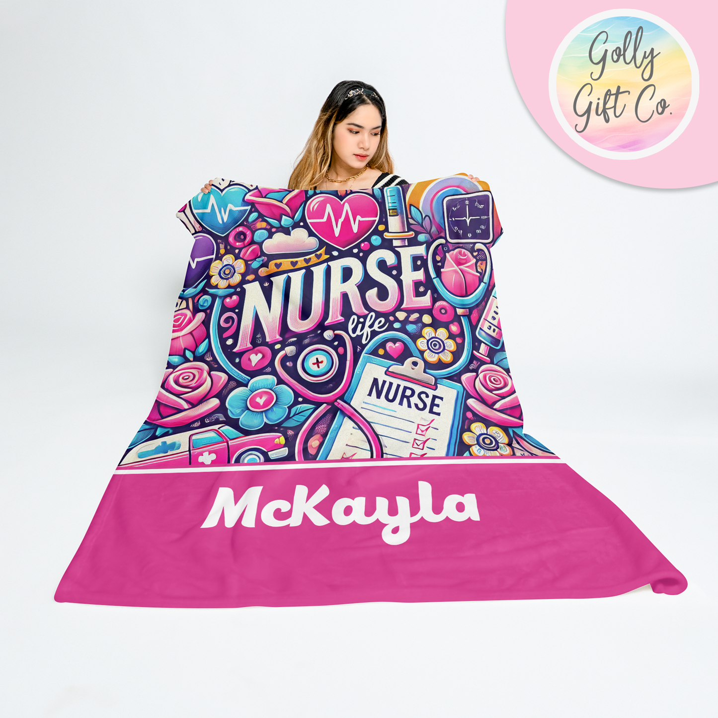 Personalized Name and Roses Nurse Fleece Blanket - Nursing Themed Fleece or Sherpa Throw Blanket - Nurse Bedding - Monogrammed Nurse Gift