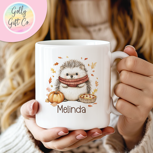 Personalized Hedgehog Thanksgiving / Fall Coffee Mug or Tea Mug