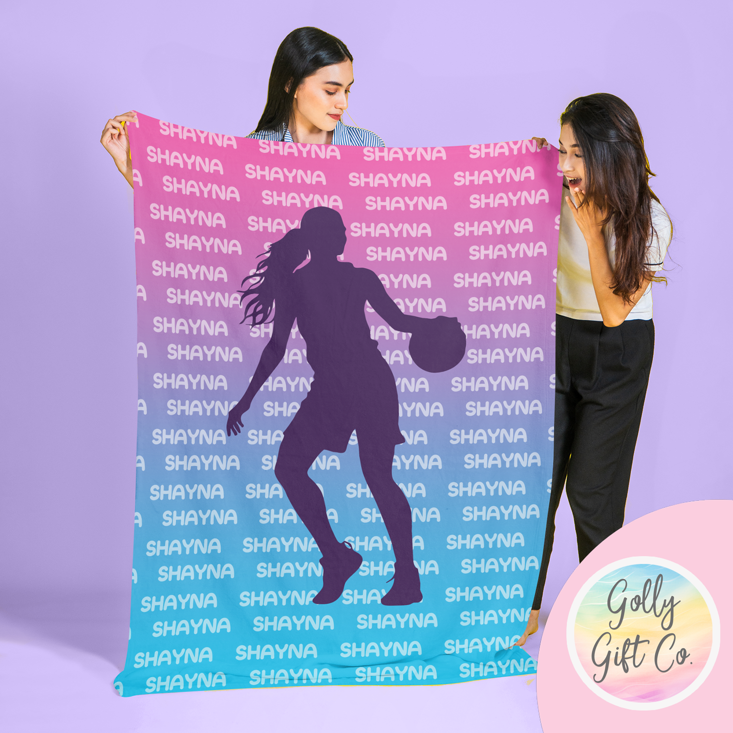 Personalized Name Shadow Gradient Basketball Bedding - Basketball Themed Fleece or Sherpa Throw Blanket - Golly Gift Co