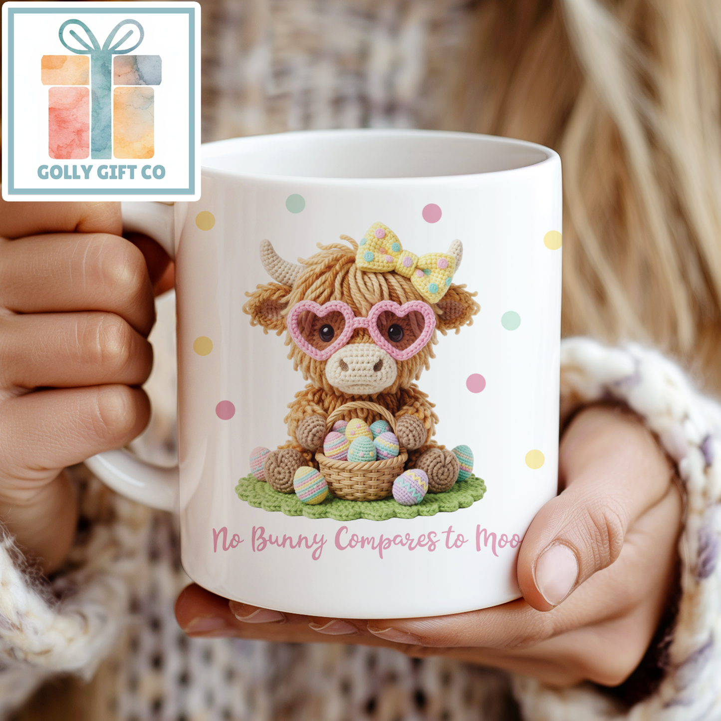 Yarn Style Highland Cow Easter Mug | Cute Animal Coffee Cup | Easter Gift for Her | No Bunny Compares to Moo - Golly Gift Co