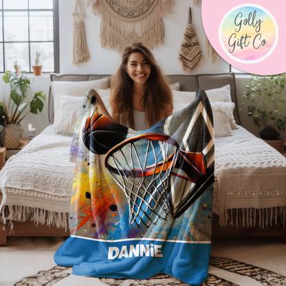 Personalized Graffiti Chalk Basketball Bedding - Unisex Basketball Themed Fleece or Sherpa Throw Blanket - Monogrammed Basketball Gift