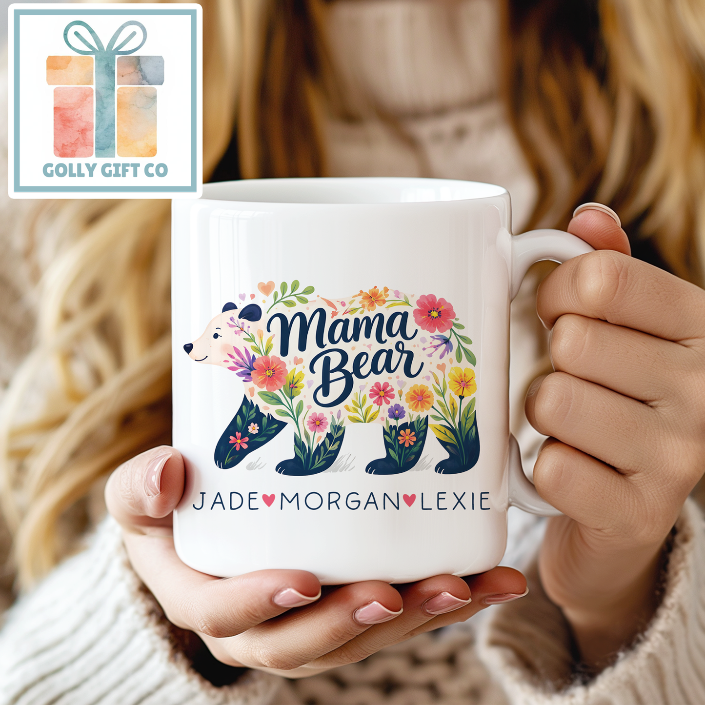 Personalized Floral Mama Bear Mug | Custom Name Mom Gift | Mother's Day Birthday Gift for Mom - Golly Gift Co