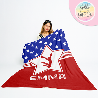 Personalized Cheerleading Blanket - Patriotic USA Cheerleader Themed Fleece or Sherpa Throw Blanket - Bedding Gift for Cheerleaders