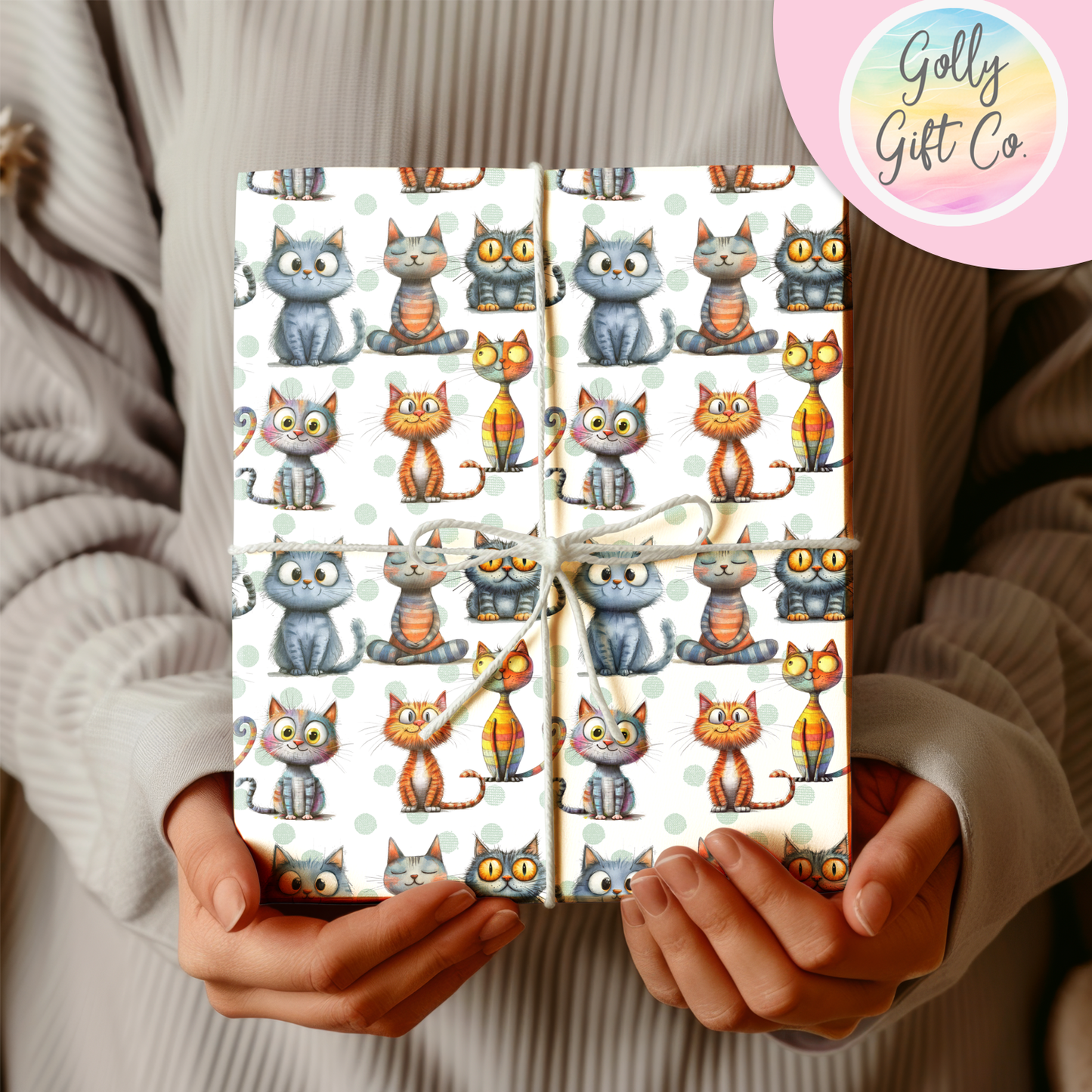 Cute Kittens with Polka-Dots Wrapping Paper - Gift Wrap for Cat Lovers and for Birthdays or Any Occasion