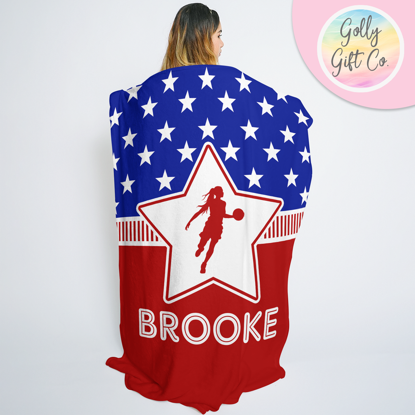 Personalized Basketball Blanket - Patriotic USA Basketball Fleece or Sherpa Throw Blanket - Gift for Basketball Player