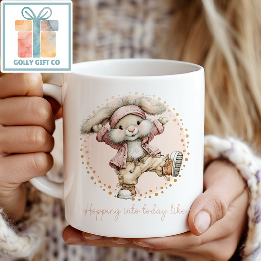 Hopping Into Today Bunny Mug - Happy Bunny Morning Coffee Cup - Easter or Spring Gift