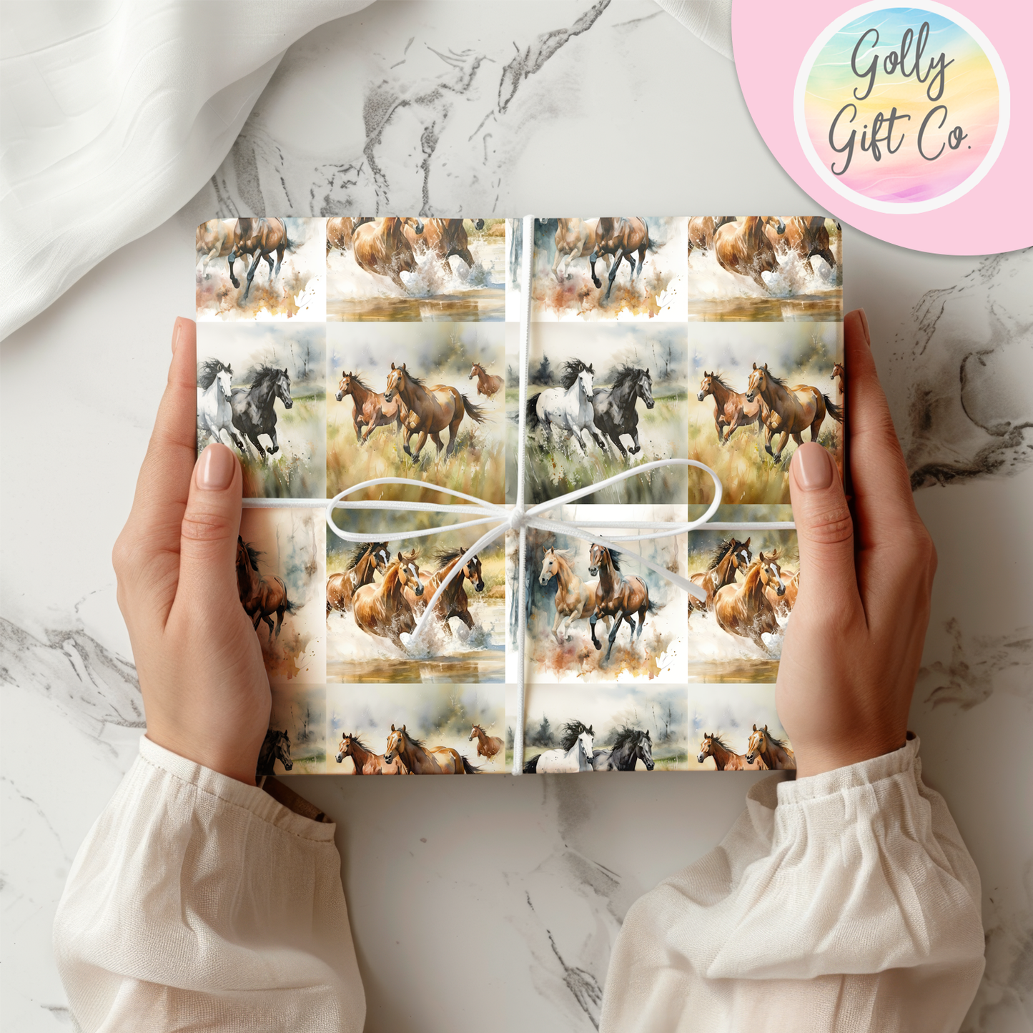 Wild Horses Wrapping Paper For Any Occasion - Country and Western Gift Wrap for Cowboys and Cowgirls - Birthday Gift Wrap or Any Occasion - Golly Gift Co