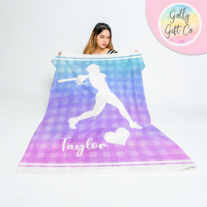 Personalized Forever Love Softball Bedding - Softball Themed Fleece or Sherpa Throw Blanket - Gift for Softball Player - Golly Gift Co