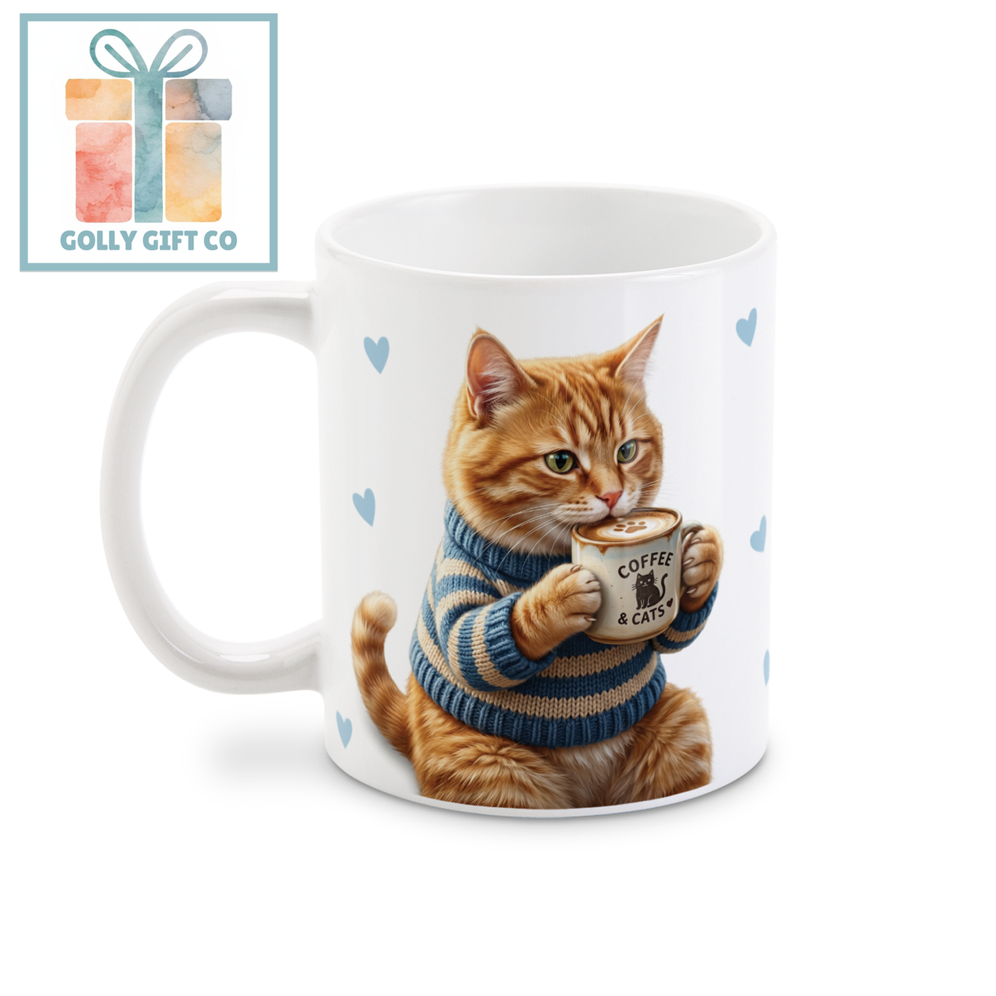 Coffee & Cats Mug | Cute Orange Cat in Sweater Coffee Mug | Cat Lover Gift | Cat Mom Mug | Funny Cat Coffee Cup | Gift for Her - Golly Gift Co