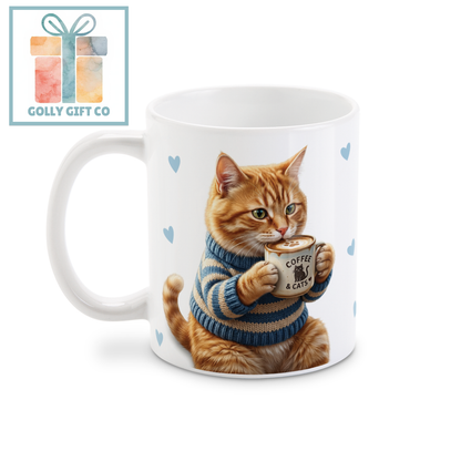 Coffee & Cats Mug | Cute Orange Cat in Sweater Coffee Mug | Cat Lover Gift | Cat Mom Mug | Funny Cat Coffee Cup | Gift for Her - Golly Gift Co
