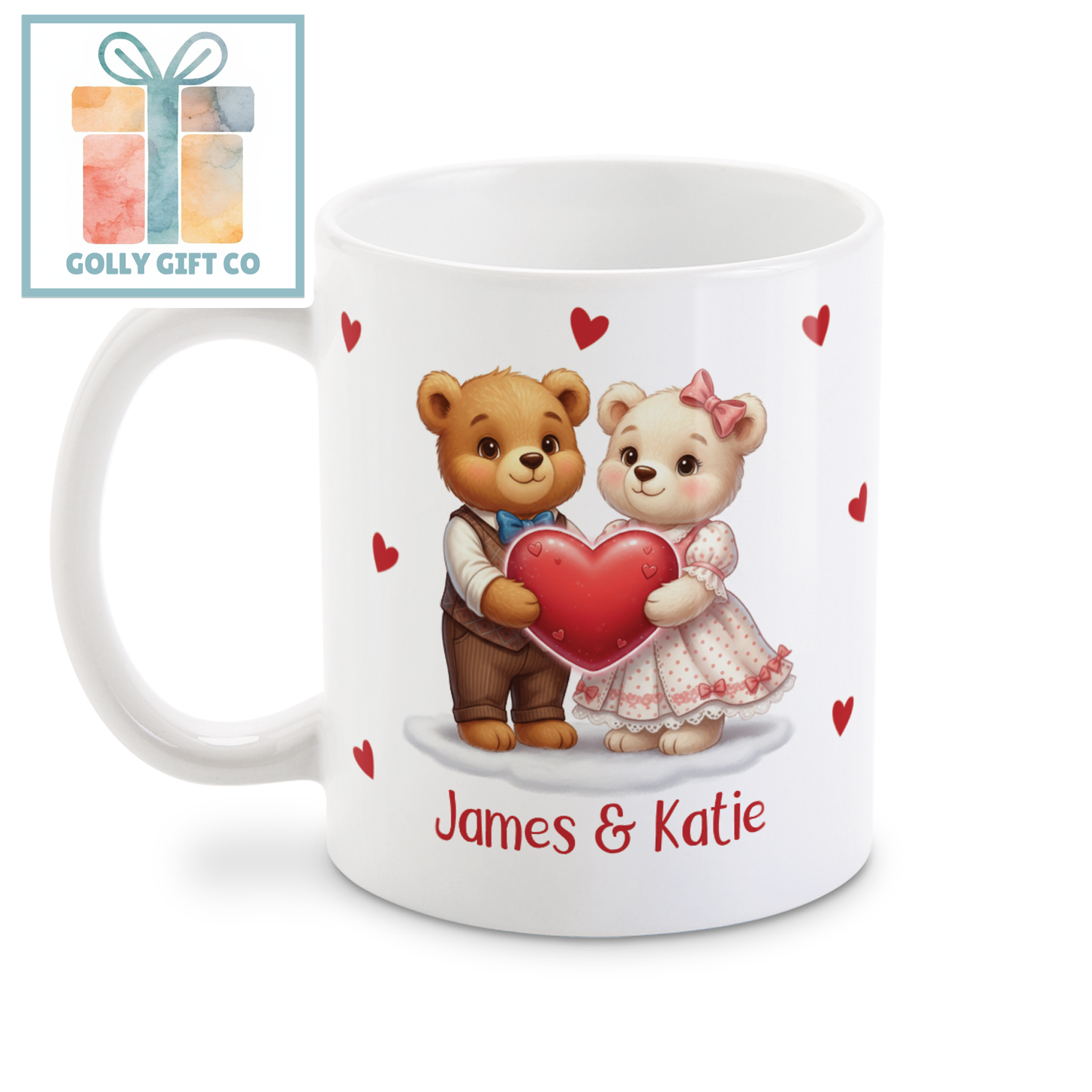 Personalized Couples Teddy Bear Mug, Custom Name Gift for Valentines / Anniversary, His and Hers Gift - Golly Gift Co