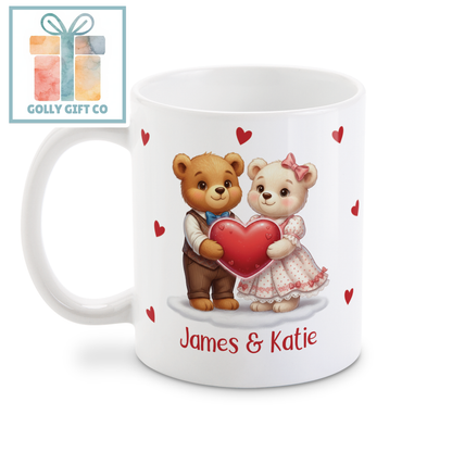 Personalized Couples Teddy Bear Mug, Custom Name Gift for Valentines / Anniversary, His and Hers Gift - Golly Gift Co