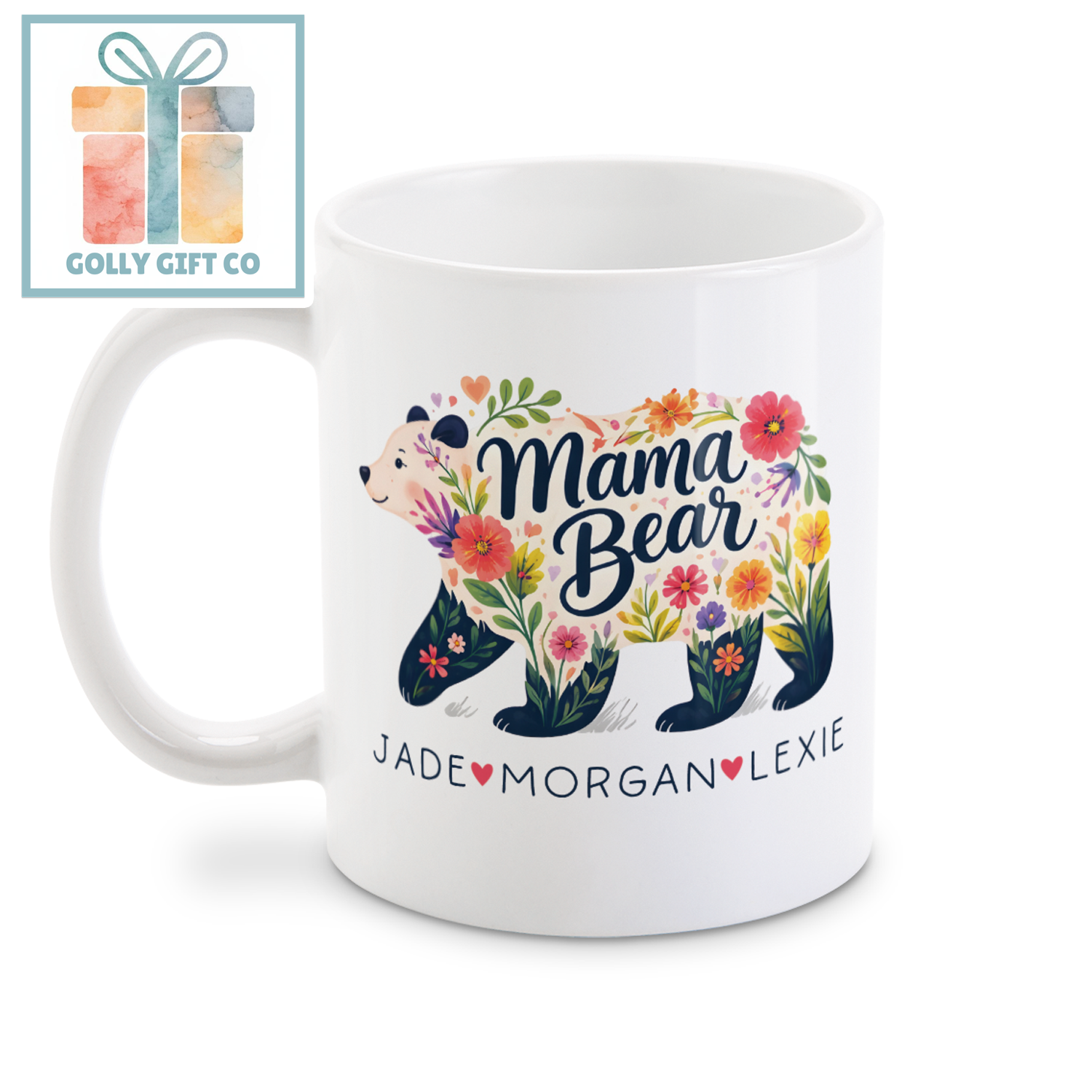 Personalized Floral Mama Bear Mug | Custom Name Mom Gift | Mother's Day Birthday Gift for Mom - Golly Gift Co