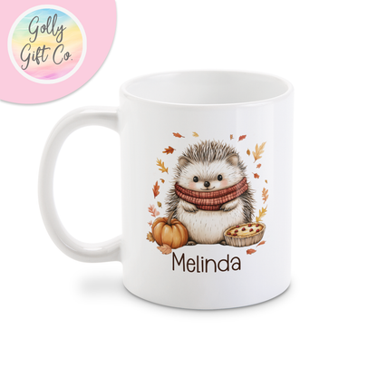 Personalized Hedgehog Thanksgiving / Fall Coffee Mug or Tea Mug