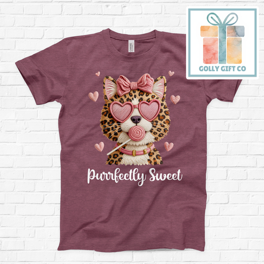 Purrfectly Sweet Leopard Cat T-Shirt - Cute Valentine's Day Graphic Tee (Bella Canvas)