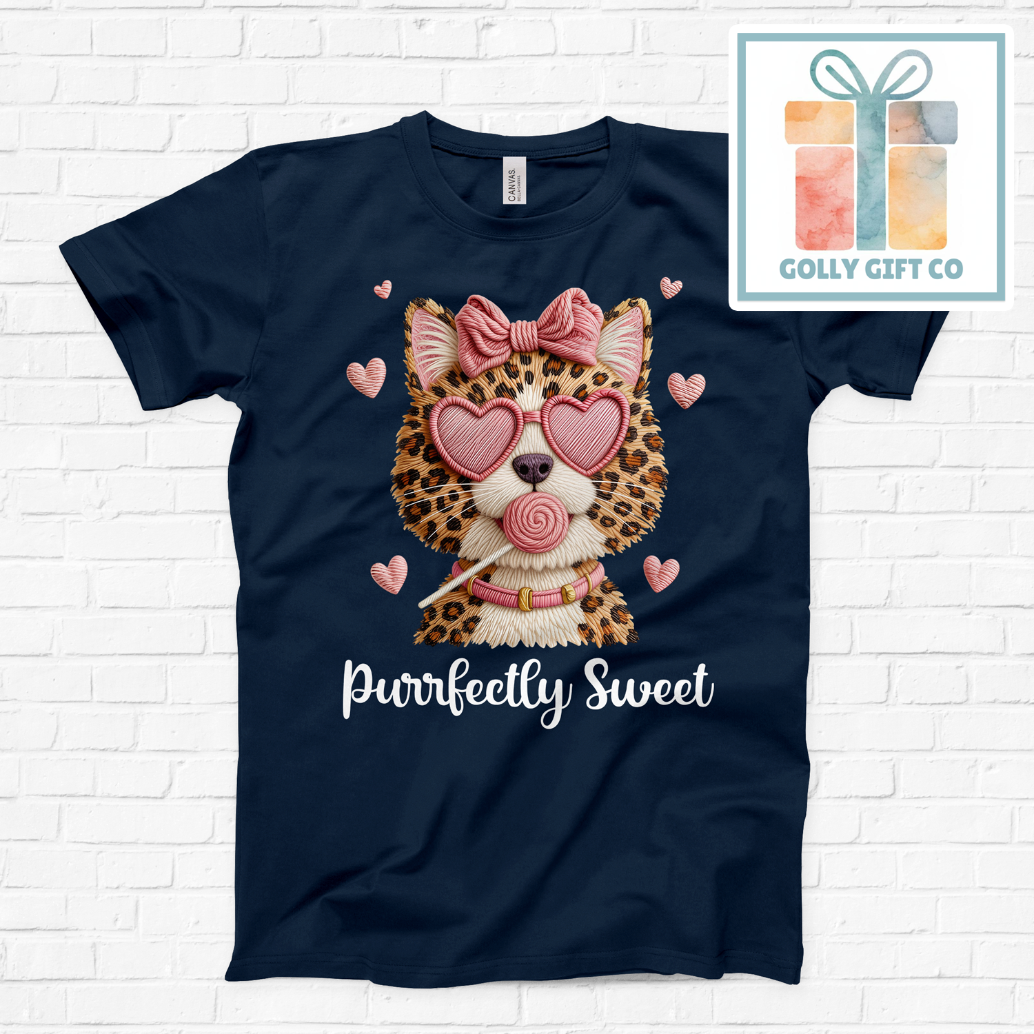 Purrfectly Sweet Leopard Cat T-Shirt - Cute Valentine's Day Graphic Tee (Bella Canvas) - Golly Gift Co
