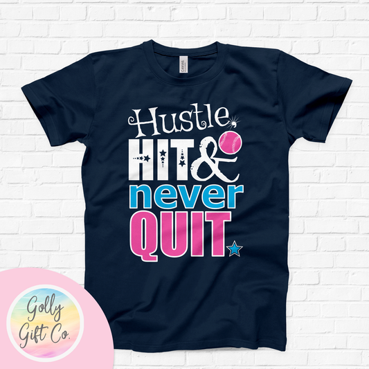 Hustle Hit Never Quit Softball T-Shirt (Bella Canvas) - Golly Gift Co