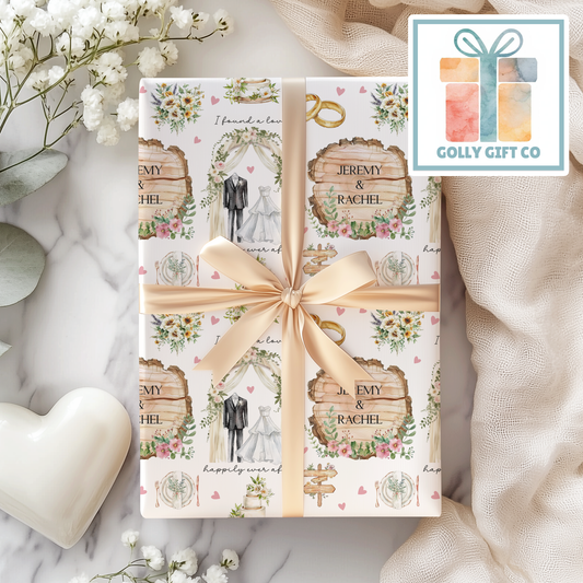Personalized Rustic Country Wedding Wrapping Paper - Wedding Shower / Wedding Reception Gift Wrap - Name of Couple - I Found a Love - Golly Gift Co