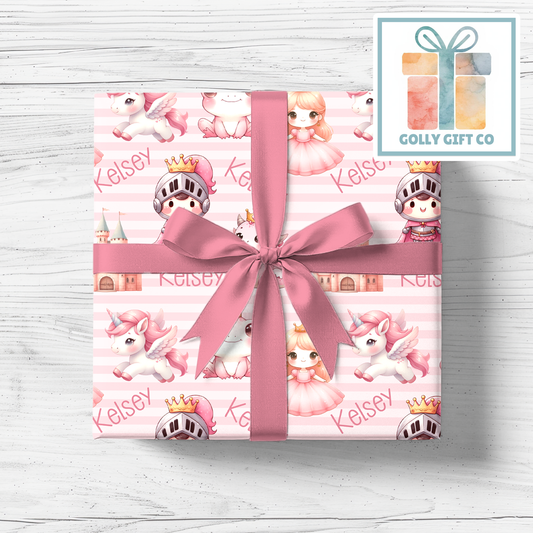Personalized Princess Wrapping Paper For Any Occasion - Fairytale Gift Wrap for Girls - Birthday Gift Wrap or Any Occasion - Golly Gift Co