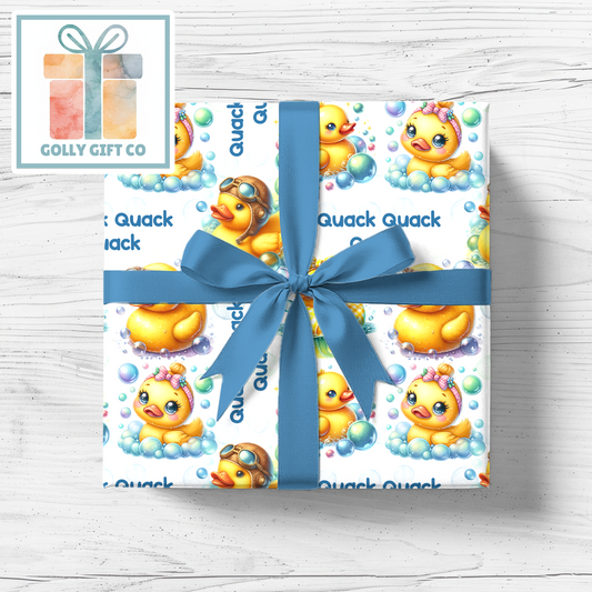 Rubber Ducky Quack Quack Quack Wrapping Paper - Gift Wrap - Cute Rubber Duckies Birthday or Baby Shower or Any Occasion Wrapping Paper - Golly Gift Co