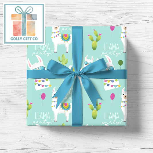 Llama Party?  Cute Llama Themed Wrapping Paper - Llama Gift Wrap For Birthday or Other Occasions - Golly Gift Co