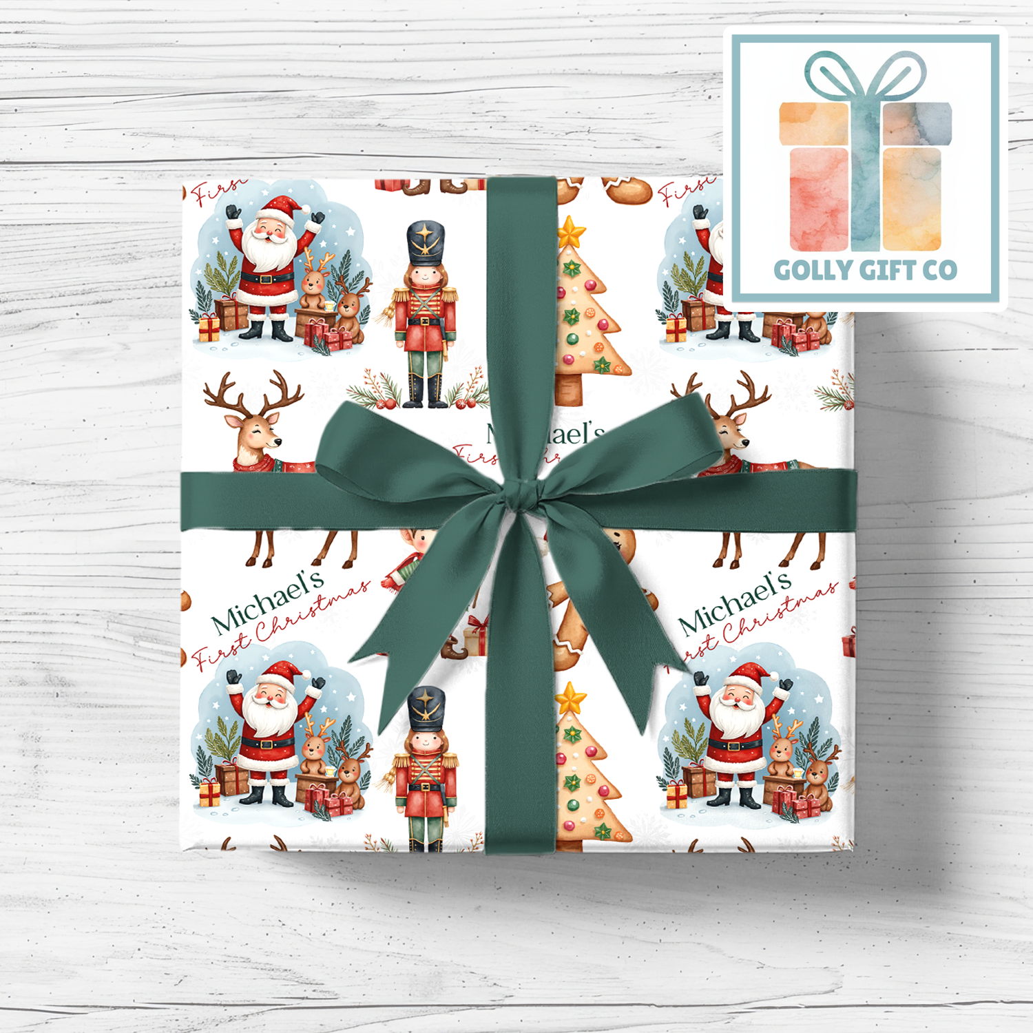 Personalized Baby's First Christmas Wrapping Paper - Your Name Christmas Gift Wrap - Baby's Name and Sweet Cute Christmas Gift Wrap - Golly Gift Co