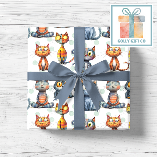 Cute Kittens with Polka-Dots Wrapping Paper - Gift Wrap for Cat Lovers and for Birthdays or Any Occasion - Golly Gift Co
