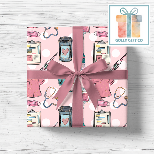 Nurse Wrapping Paper - Any Occasion Wrapping Paper for Nurse - Nursing Gift Wrap - Golly Gift Co