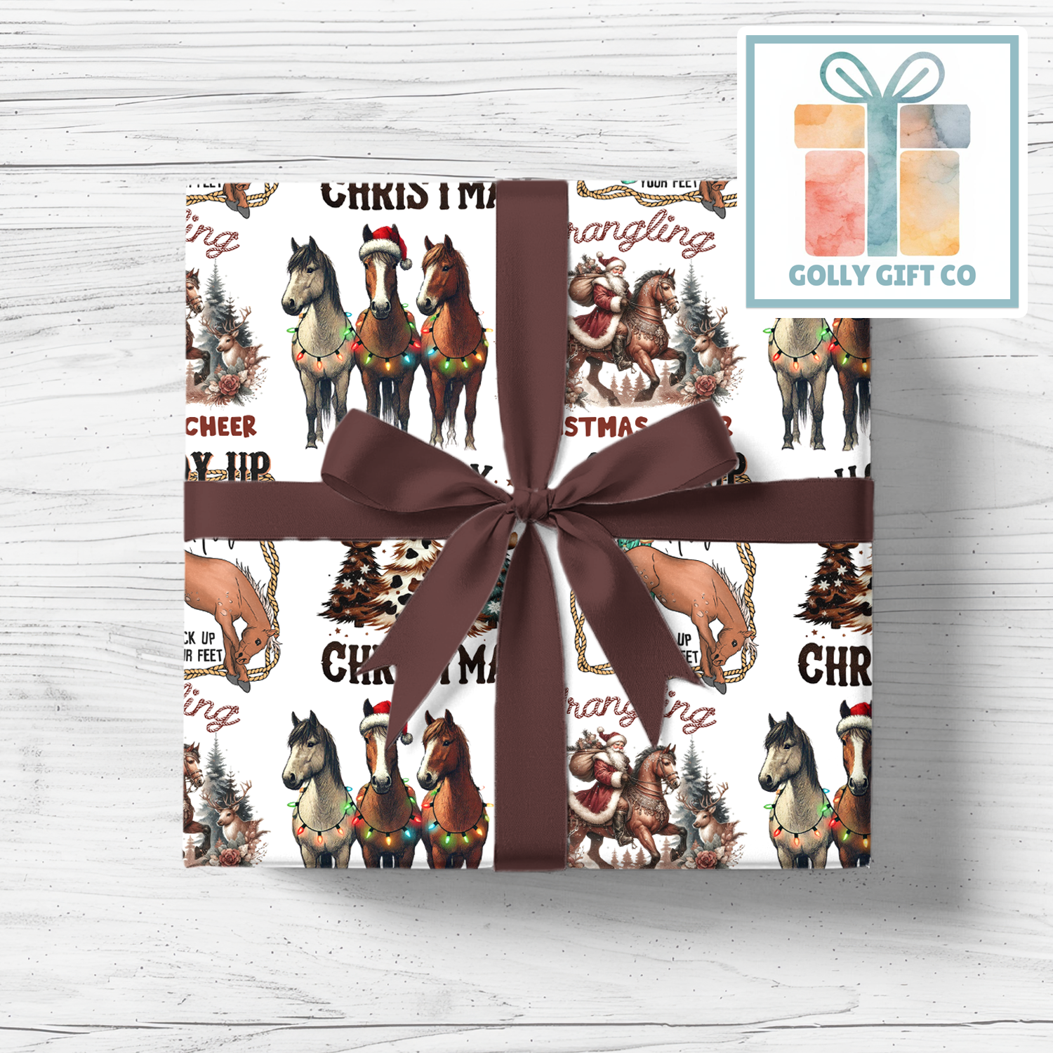 Cowboy Christmas Wrapping Paper Giddy Up Jingle Horse Country and Western Christmas Wrapping Paper - Howdy Christmas - Cowboy Santa - Golly Gift Co