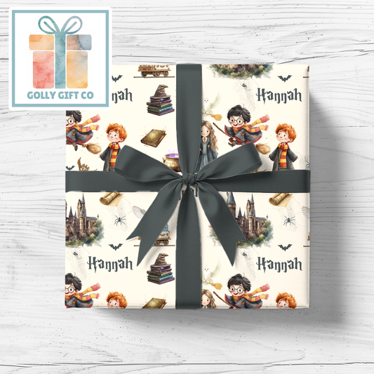 Personalized Magical Wizard School Wrapping Paper - Any Occasion Wrapping Paper - Gift Wrap with Magical Design - Harry Potter Fans