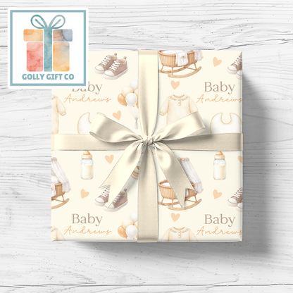 Personalized Baby Shower Wrapping Paper | Custom Name Gender Neutral Boho | New Baby - Golly Gift Co