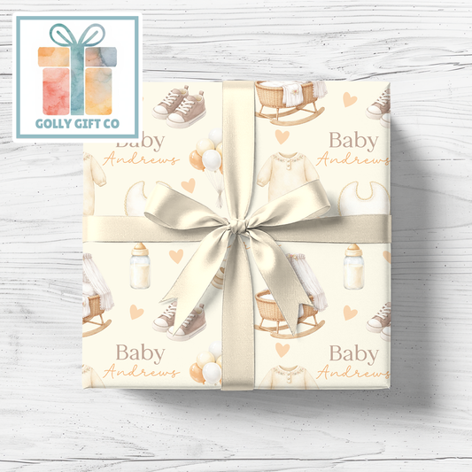 Personalized Baby Shower Wrapping Paper | Custom Name Gender Neutral Boho | New Baby
