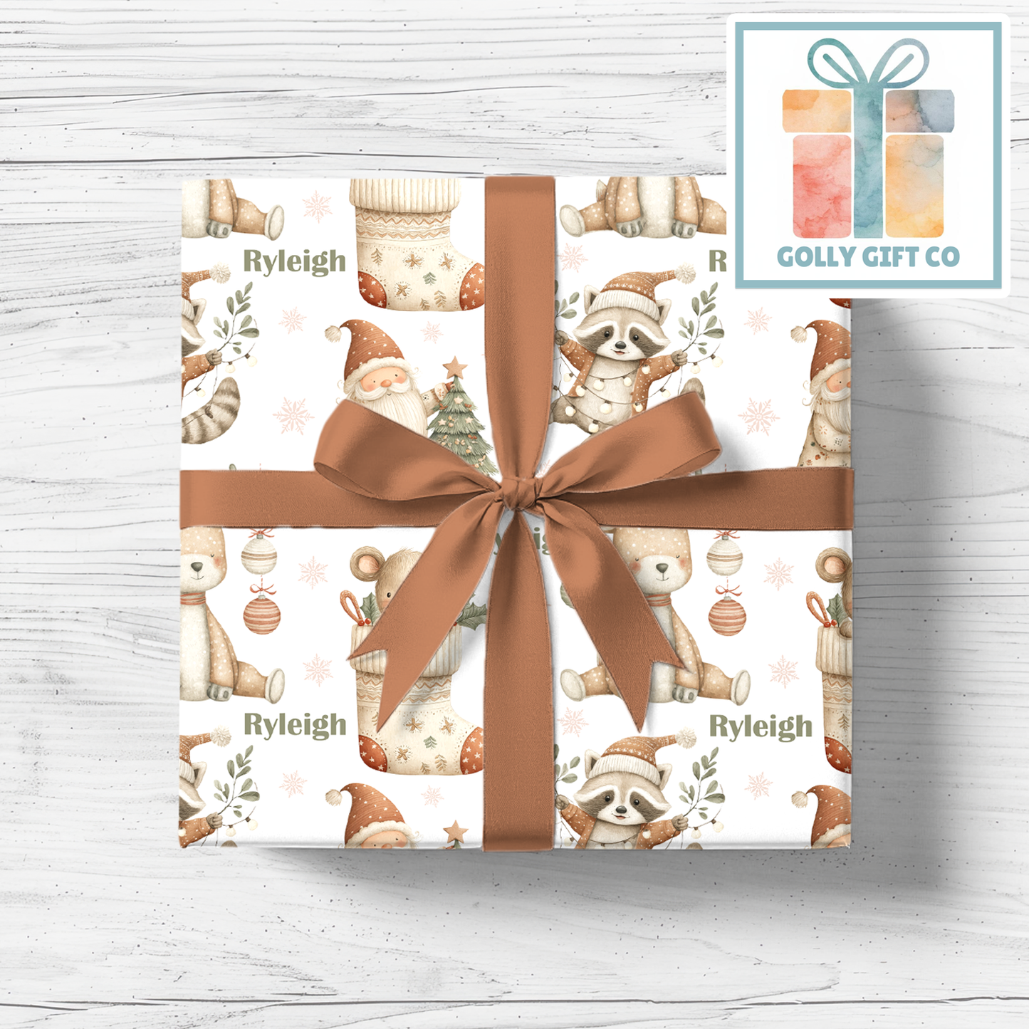 Personalized Cozy Christmas Wrapping Paper - Your Name Christmas Gift Wrap - Custom Gift Wrap for Christmas Boho Gender Neutral Vibe - Golly Gift Co